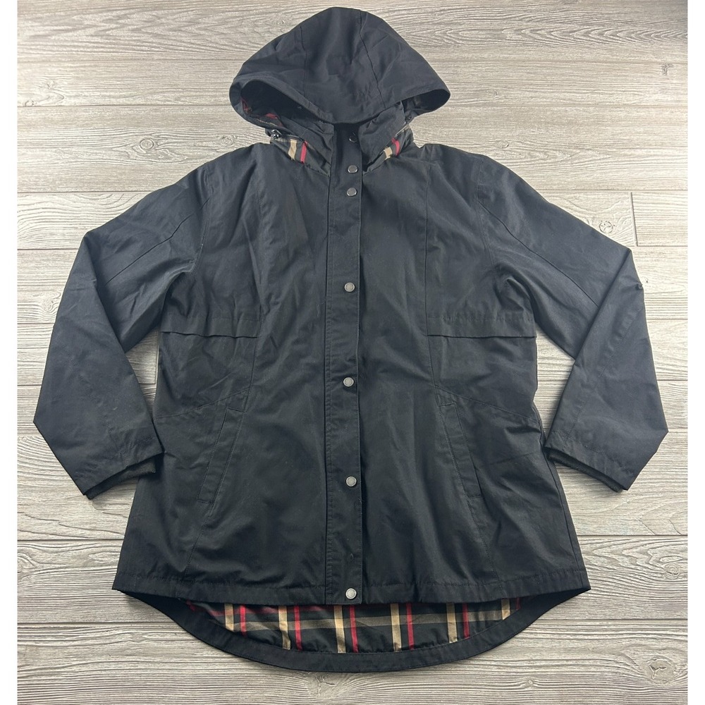 Pendleton Women's Raincoat Long Tail Plaid Lined Size XL Black Full Zip Hooded